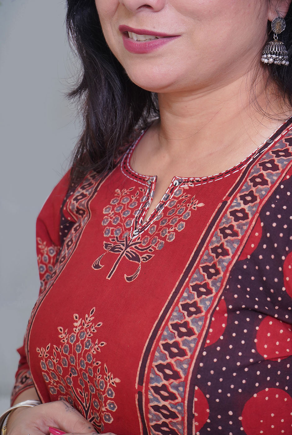 Maroon Ajrakh A-Line Kalidar Kurti (A)