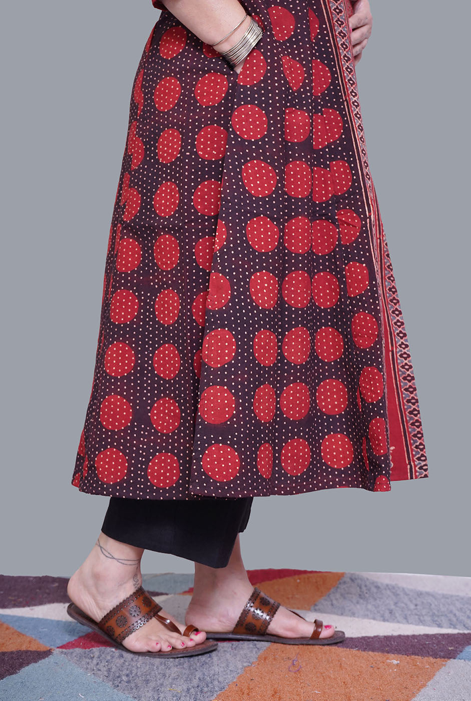 Maroon Ajrakh A-Line Kalidar Kurti (A)