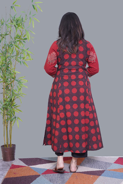 Maroon Ajrakh A-Line Kalidar Kurti (A)