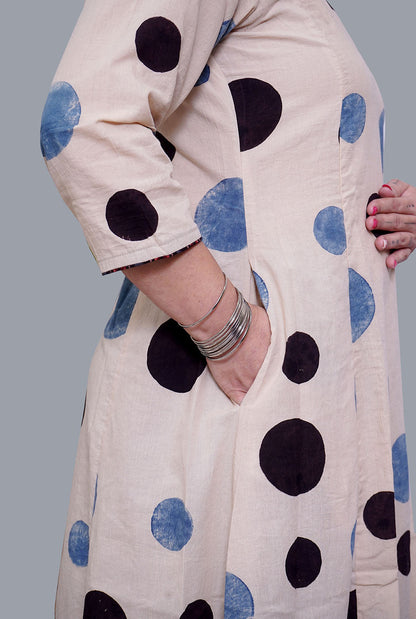 Ivory Color Ajrakh A-Line Kalidar Kurti
