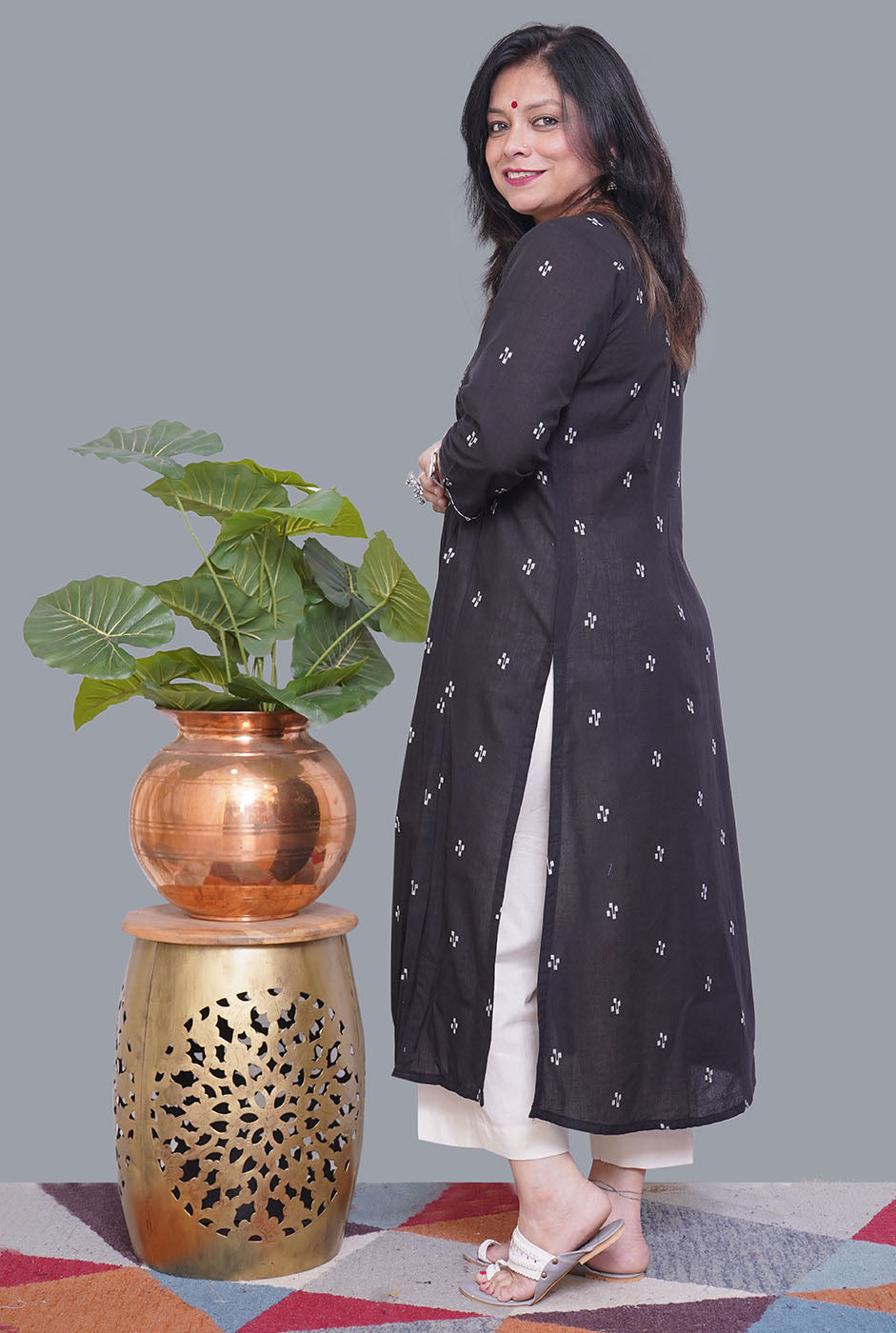 Nazakat Handloom Cotton Black Kurti