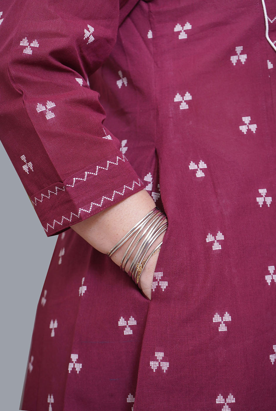 Nazakat Maroon Handloom Cotton Kalidar Co-Ord Set