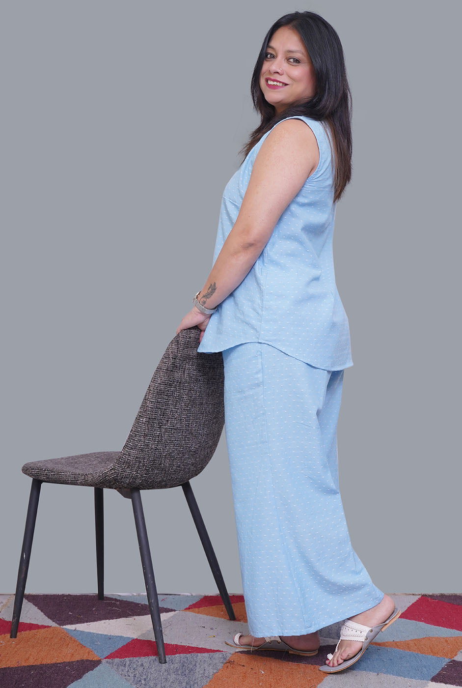 Nazakat South Cotton Denim Blue Co-Ord Set