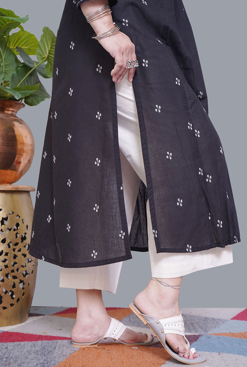 Handloom Cotton  off White Pant