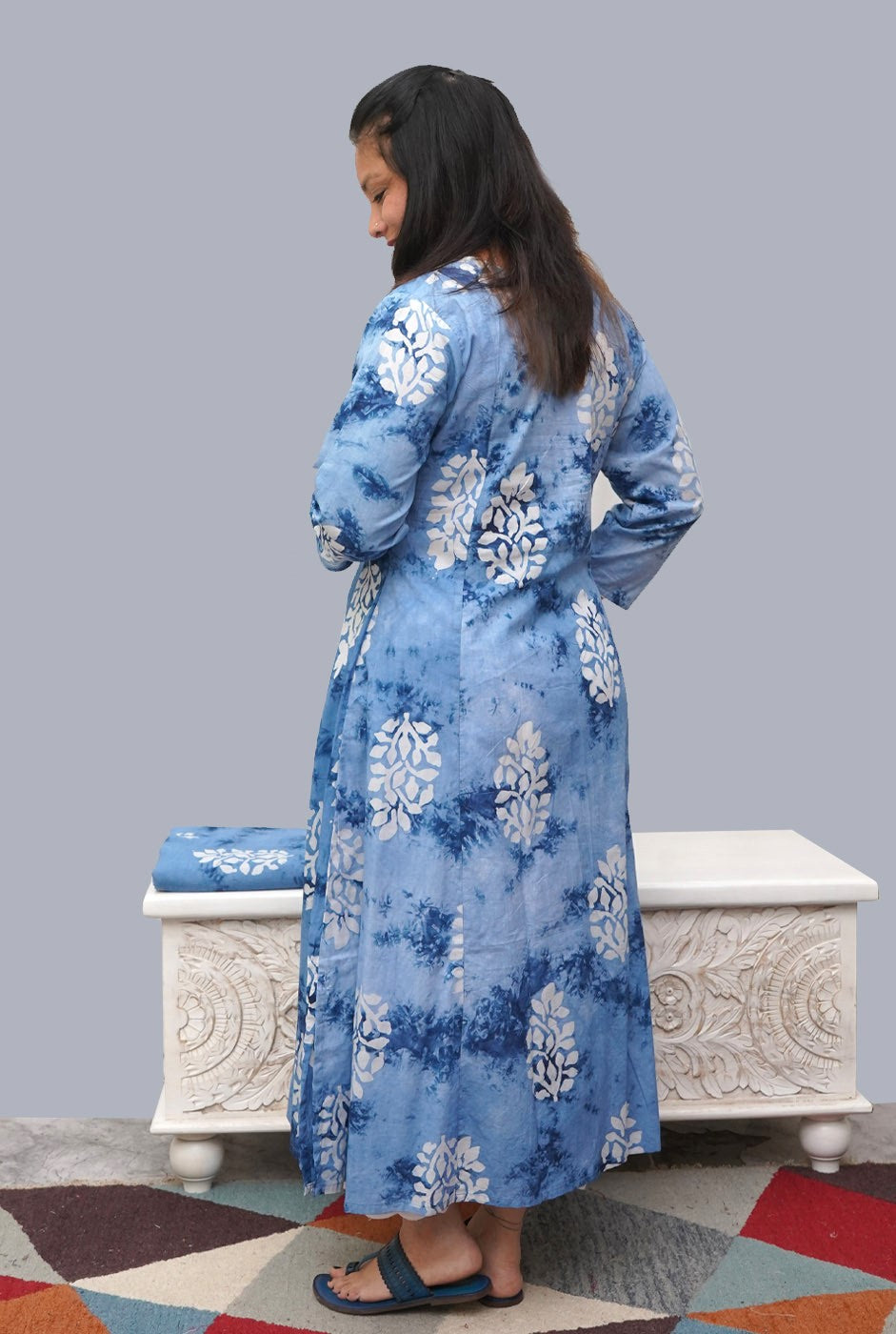Cotton Blue Wax Batik A-Line Kurti