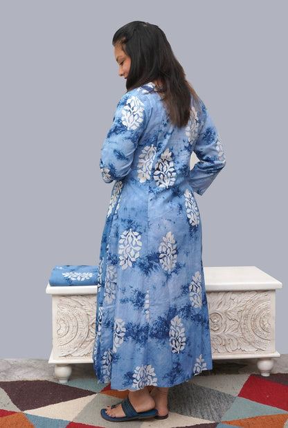 Cotton Blue Wax Batik A-Line Kurti