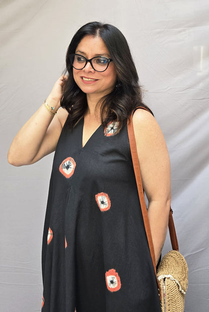 Midnight Bandhani Dress (Sleeves On request)
