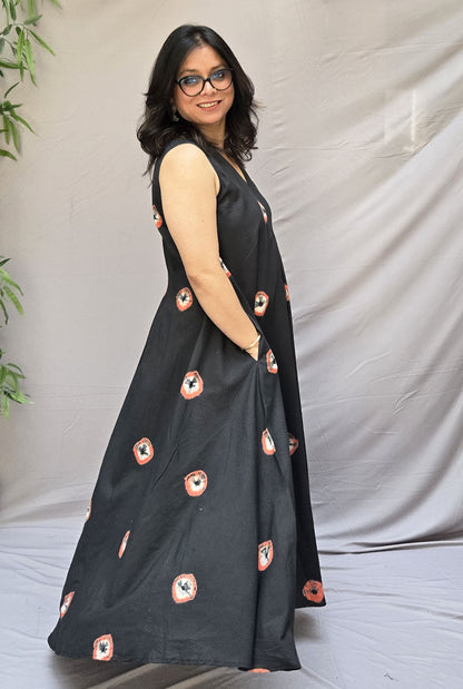 Midnight Bandhani Dress (Sleeves On request)