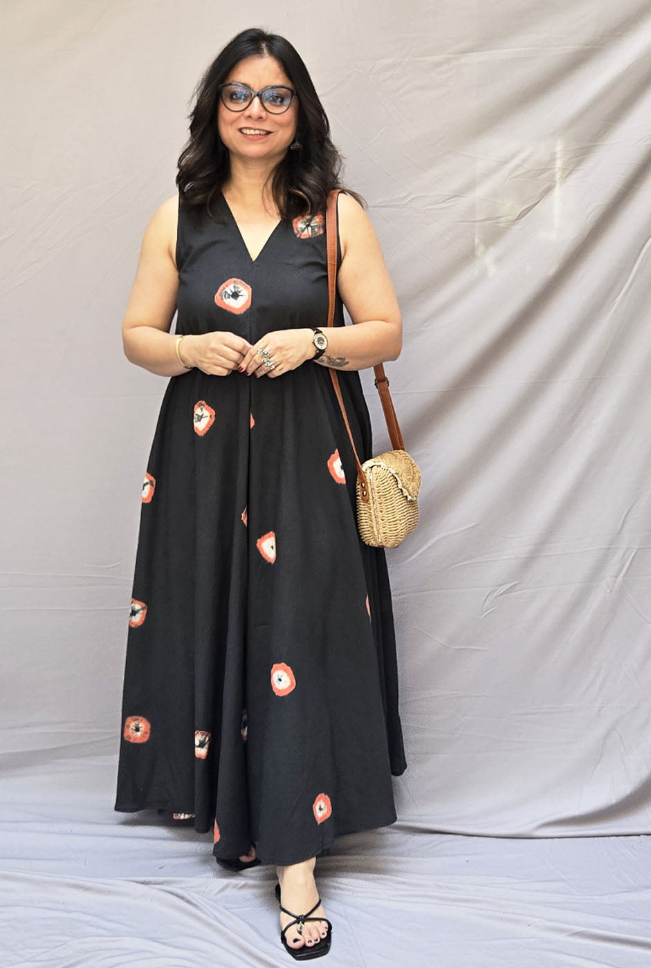 Midnight Bandhani Dress (Sleeves On request)
