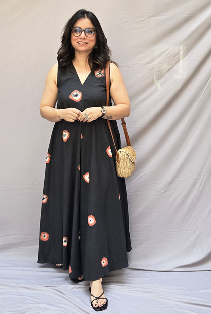 Midnight Bandhani Dress (Sleeves On request)