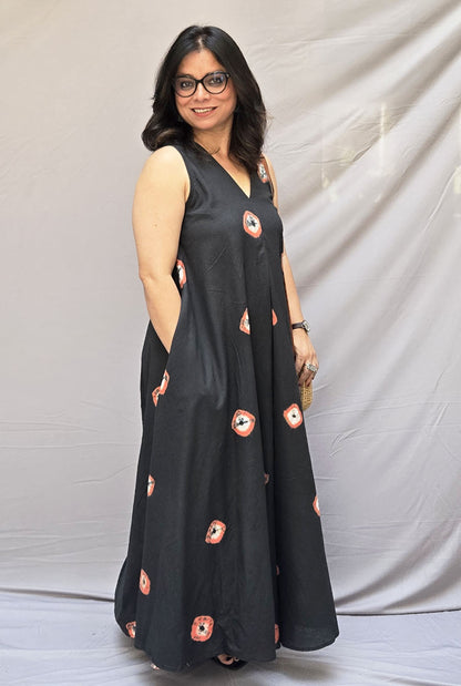 Midnight Bandhani Dress (Sleeves On request)