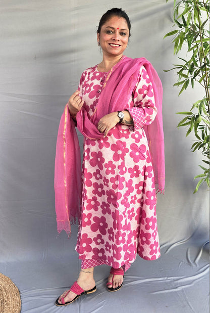 Vana Phool Pink Dabu Block Printed Co-Ord Set