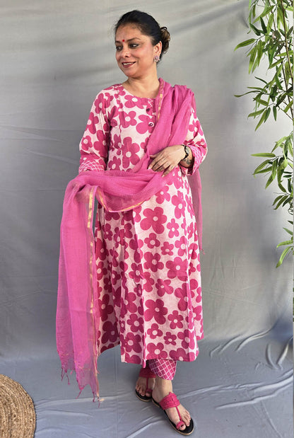 Vana Phool Pink Dabu Block Printed Co-Ord Set