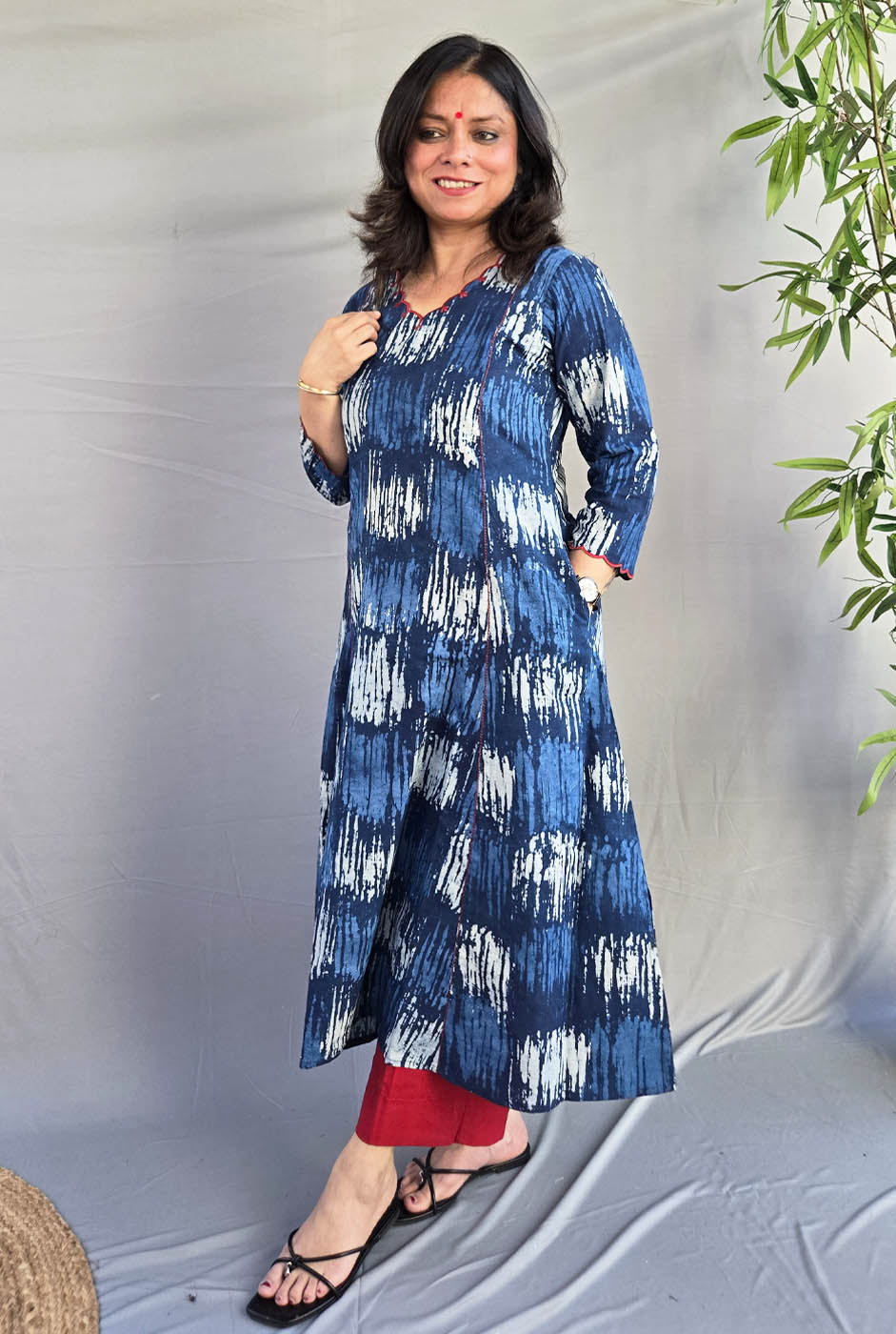 Indigo Blue Kurta with Neck & Sleeve Detailing