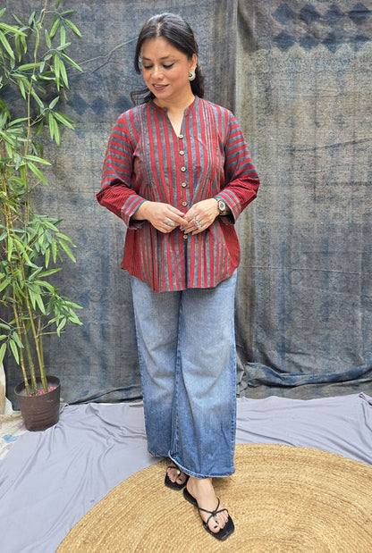 Rekha Ajrakh Handloom Stripe Top