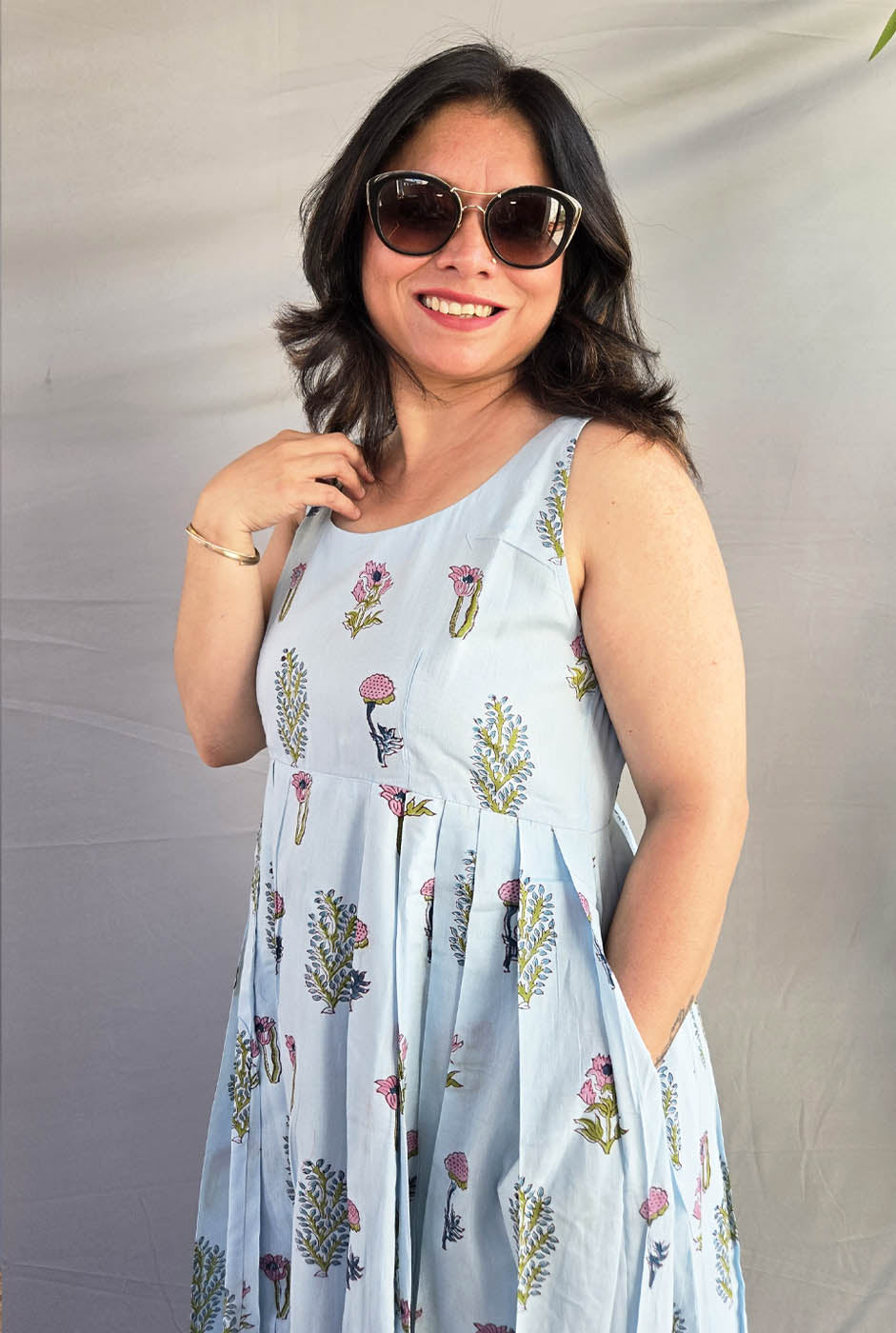 Myra Sky Blue Mul Cotton Dress