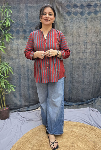 Rekha Ajrakh Handloom Stripe Top