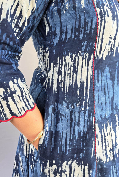Indigo Blue Kurta with Neck & Sleeve Detailing