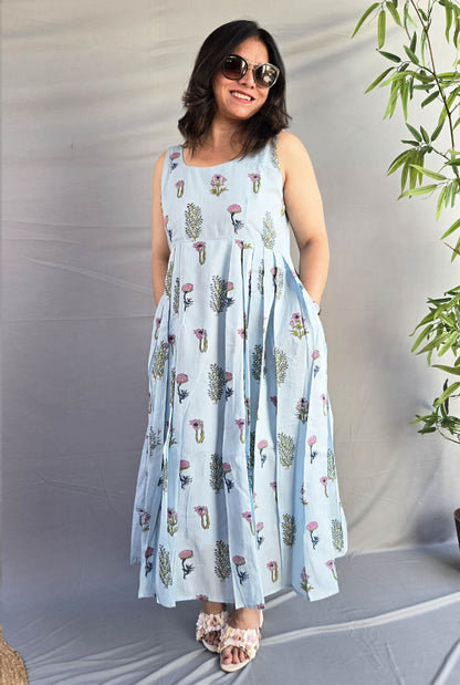 Myra Sky Blue Mul Cotton Dress