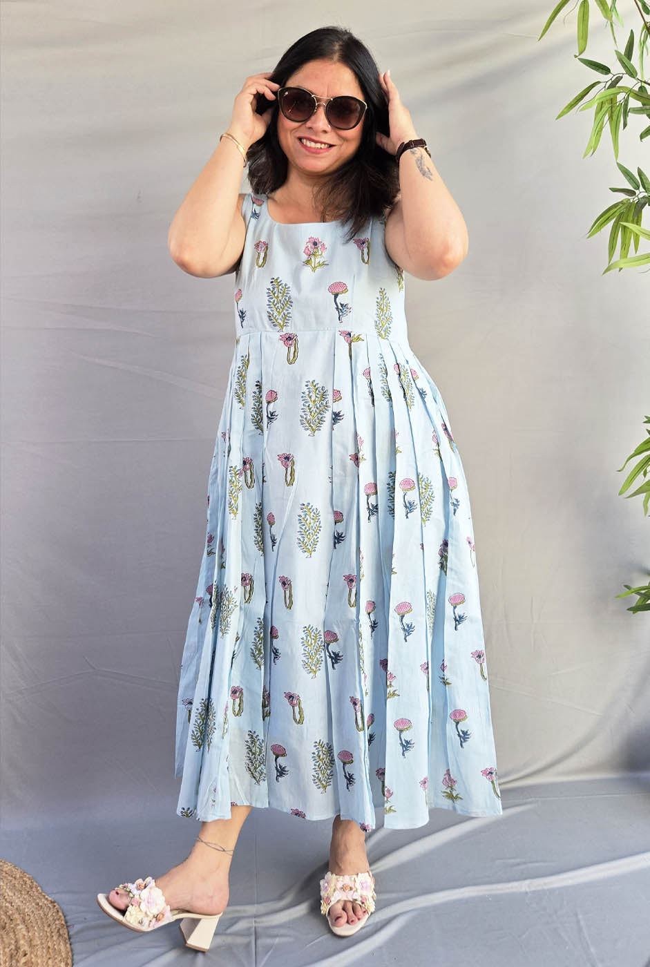 Myra Sky Blue Mul Cotton Dress