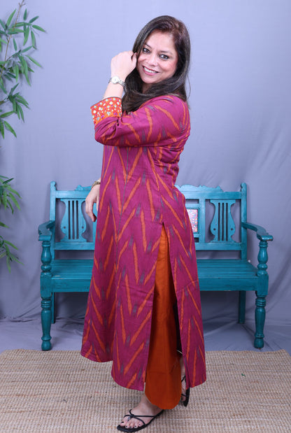 Itkari  Exclusive Ikat Handloom Kurta with Hand Embroidery