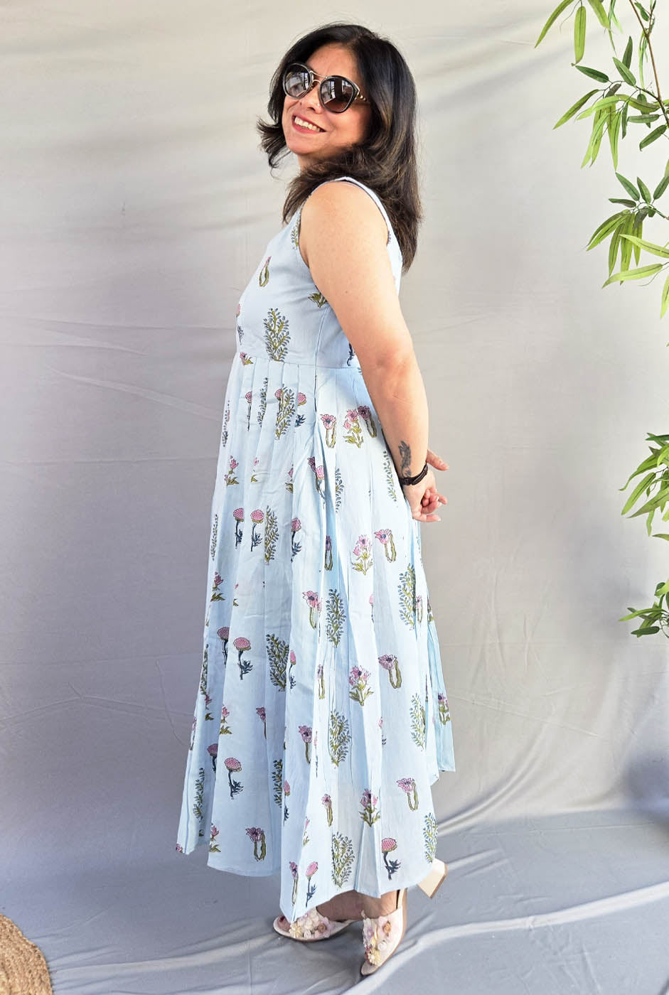 Myra Sky Blue Mul Cotton Dress