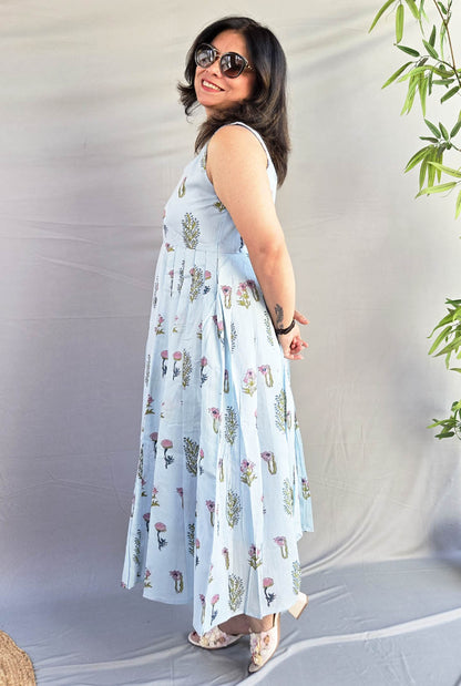 Myra Sky Blue Mul Cotton Dress