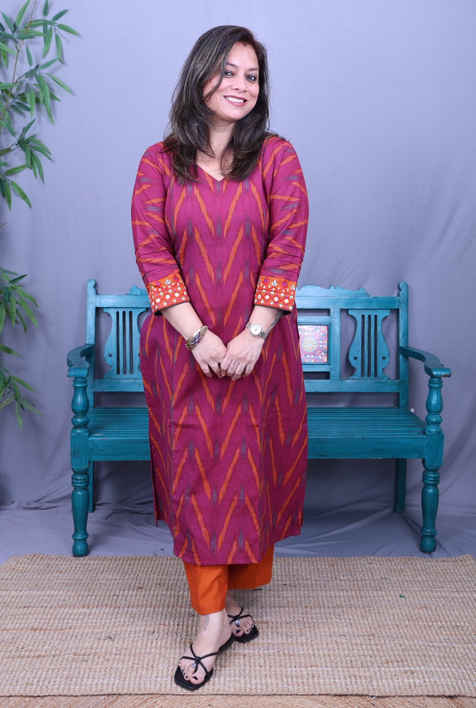 Itkari  Exclusive Ikat Handloom Kurta with Hand Embroidery