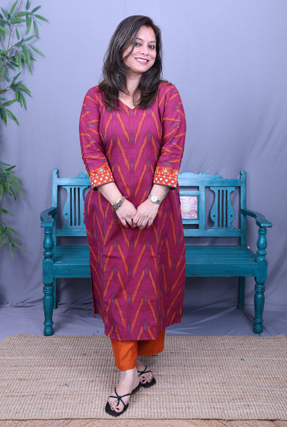 Itkari  Exclusive Ikat Handloom Kurta with Hand Embroidery