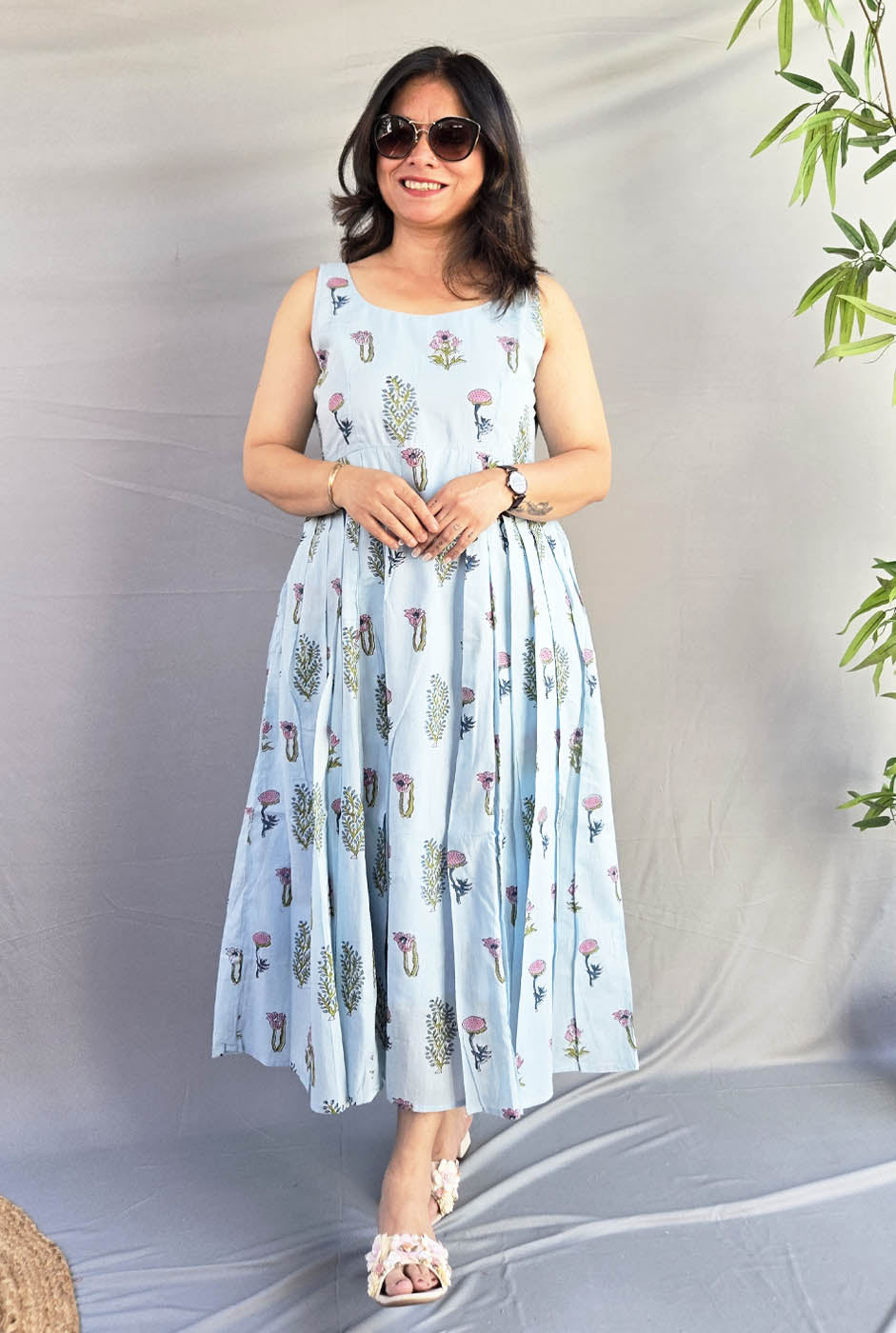 Myra Sky Blue Mul Cotton Dress