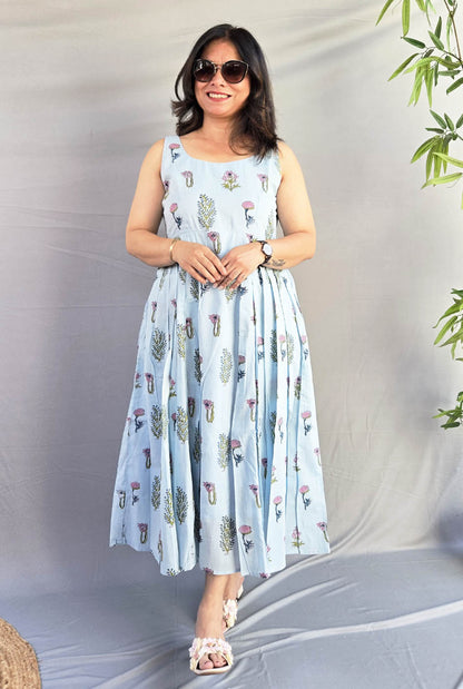 Myra Sky Blue Mul Cotton Dress