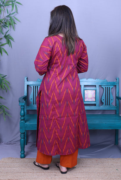 Itkari  Exclusive Ikat Handloom Kurta with Hand Embroidery