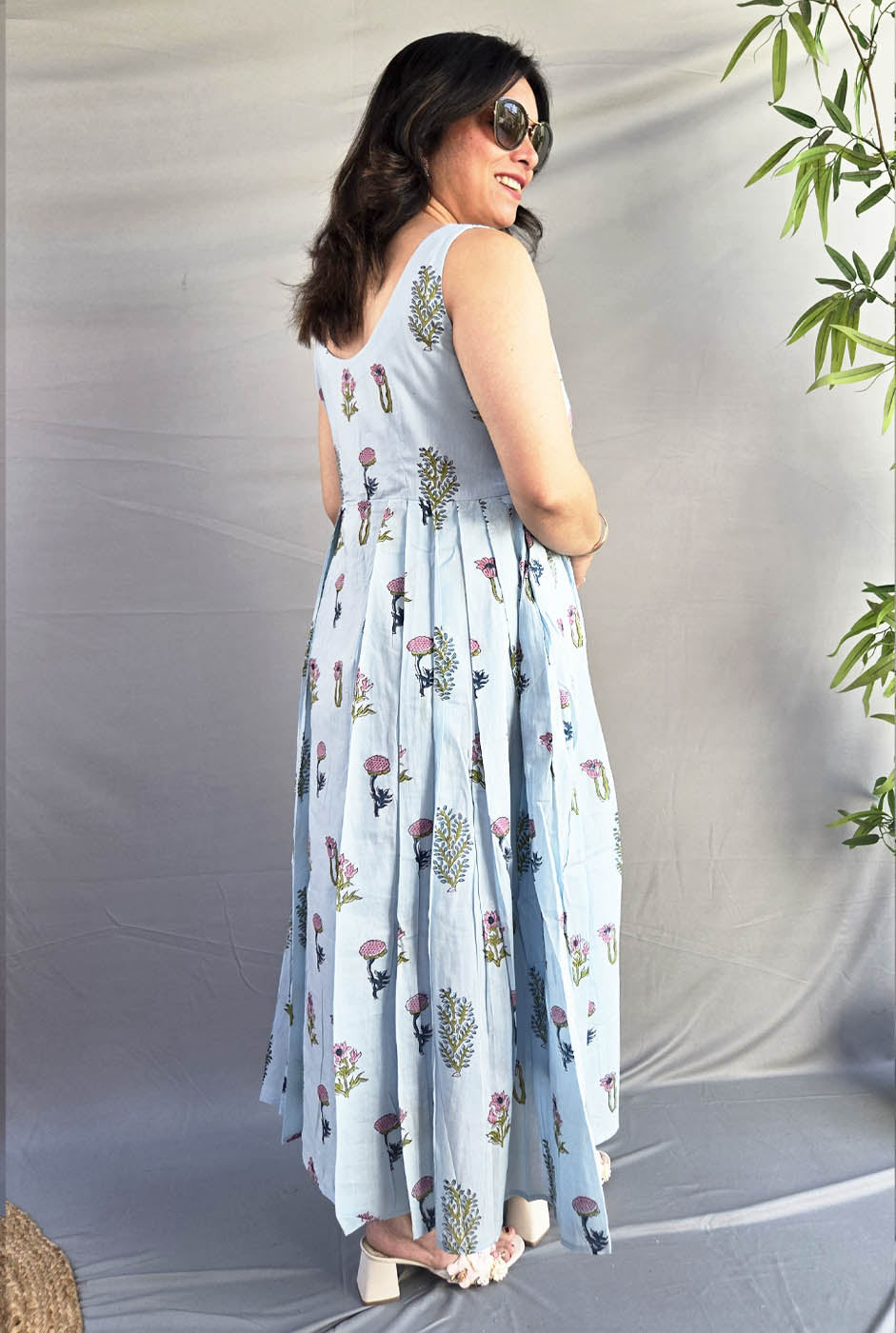 Myra Sky Blue Mul Cotton Dress