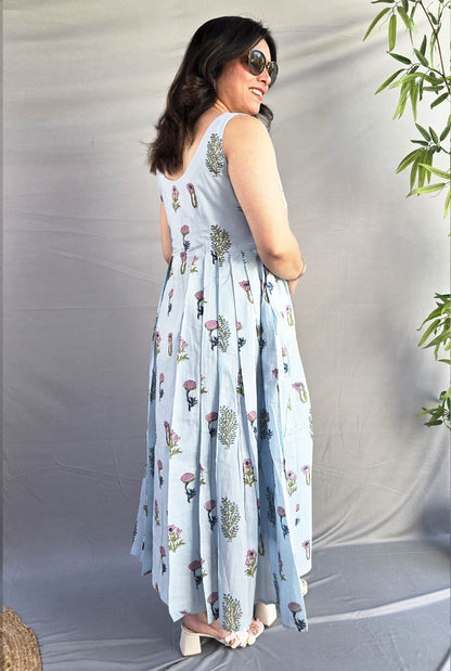 Myra Sky Blue Mul Cotton Dress