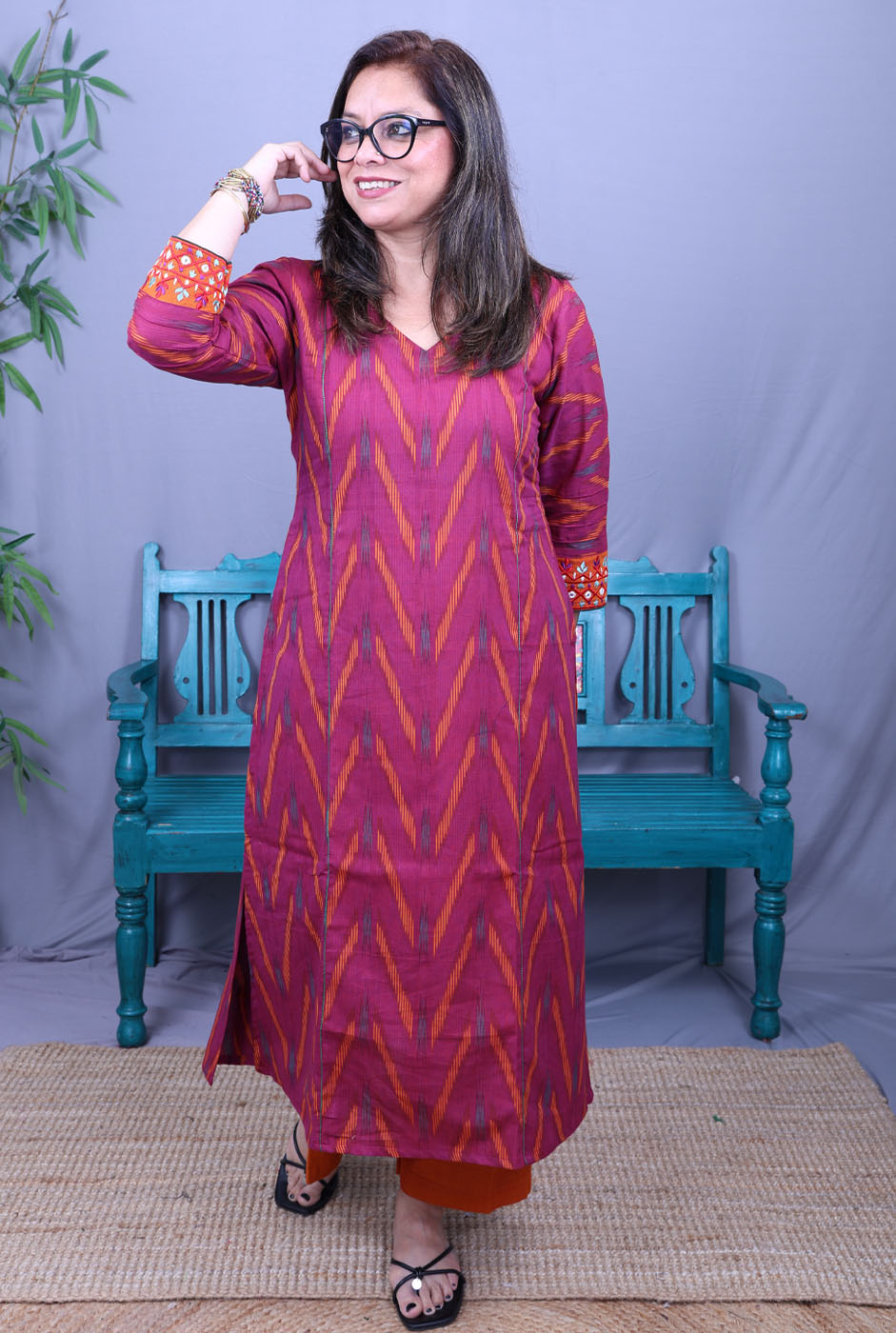 Itkari  Exclusive Ikat Handloom Kurta with Hand Embroidery