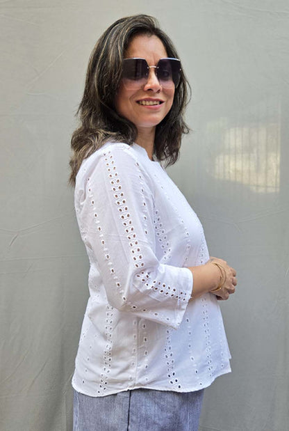 Chikankari – White Cotton Top with Lining