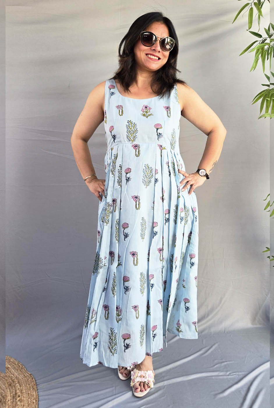 Myra Sky Blue Mul Cotton Dress