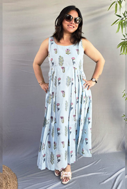 Myra Sky Blue Mul Cotton Dress
