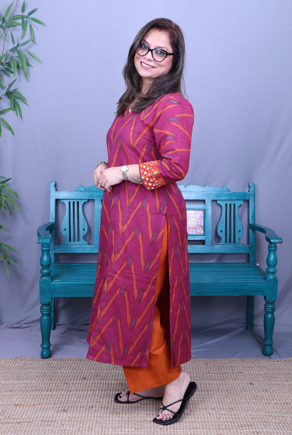 Itkari  Exclusive Ikat Handloom Kurta with Hand Embroidery