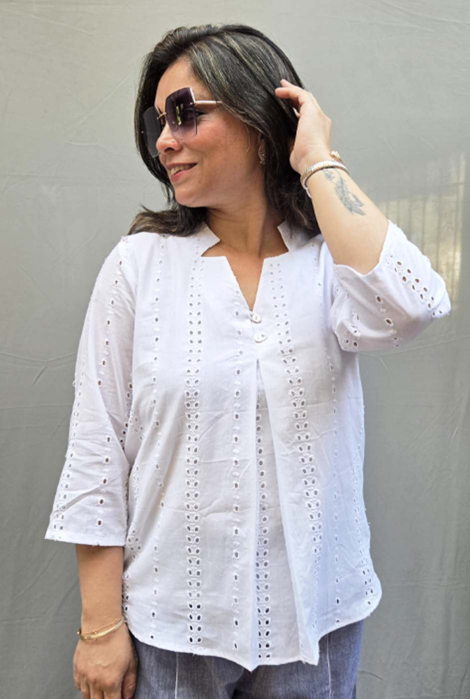 Chikankari – White Cotton Top with Lining