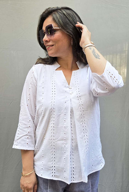 Chikankari – White Cotton Top with Lining