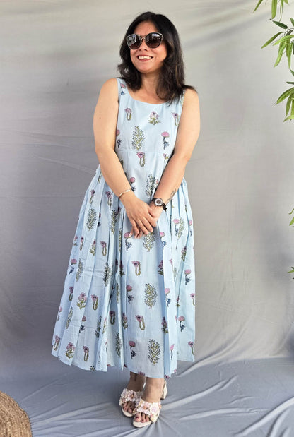Myra Sky Blue Mul Cotton Dress