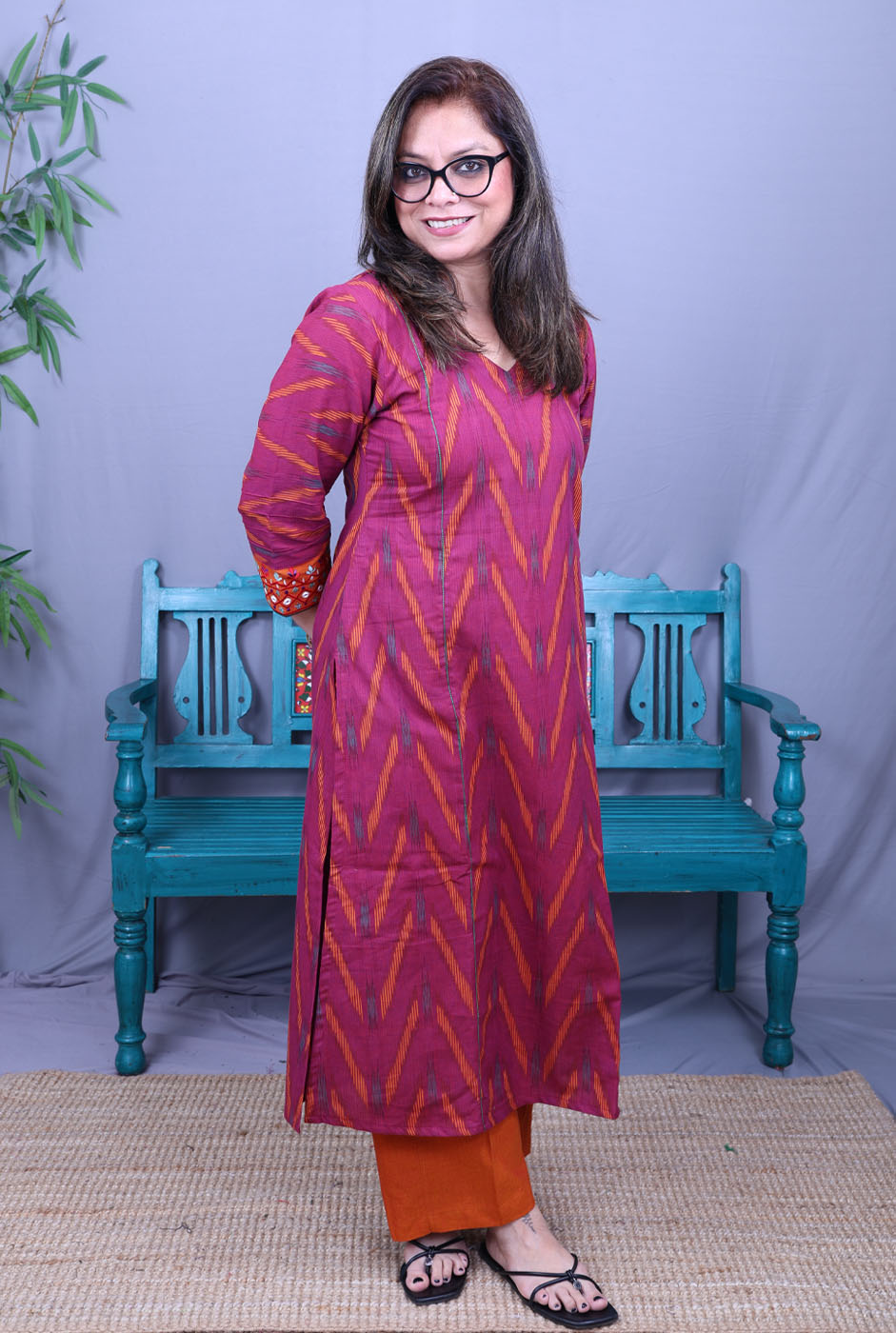 Itkari  Exclusive Ikat Handloom Kurta with Hand Embroidery