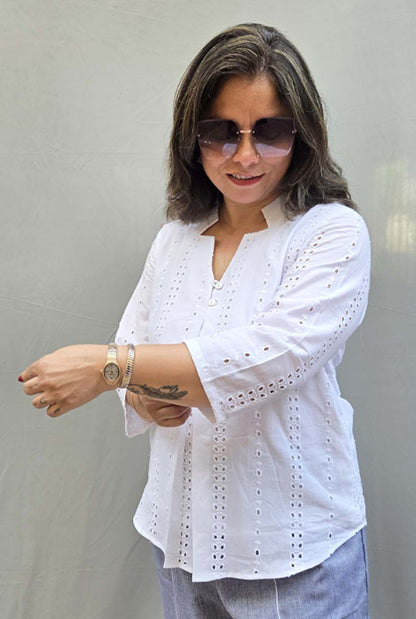 Chikankari – White Cotton Top with Lining