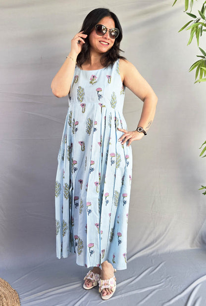 Myra Sky Blue Mul Cotton Dress