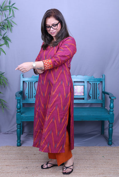 Itkari  Exclusive Ikat Handloom Kurta with Hand Embroidery