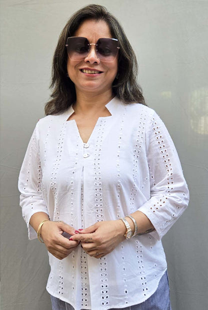 Chikankari – White Cotton Top with Lining