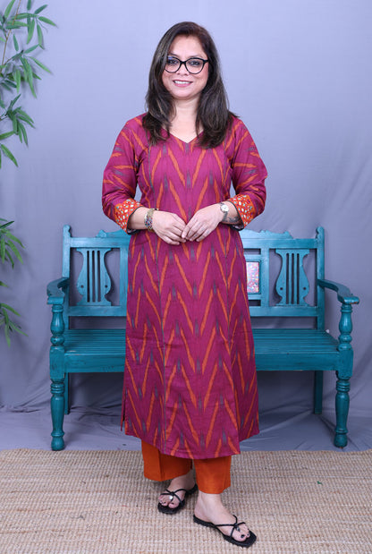 Itkari  Exclusive Ikat Handloom Kurta with Hand Embroidery