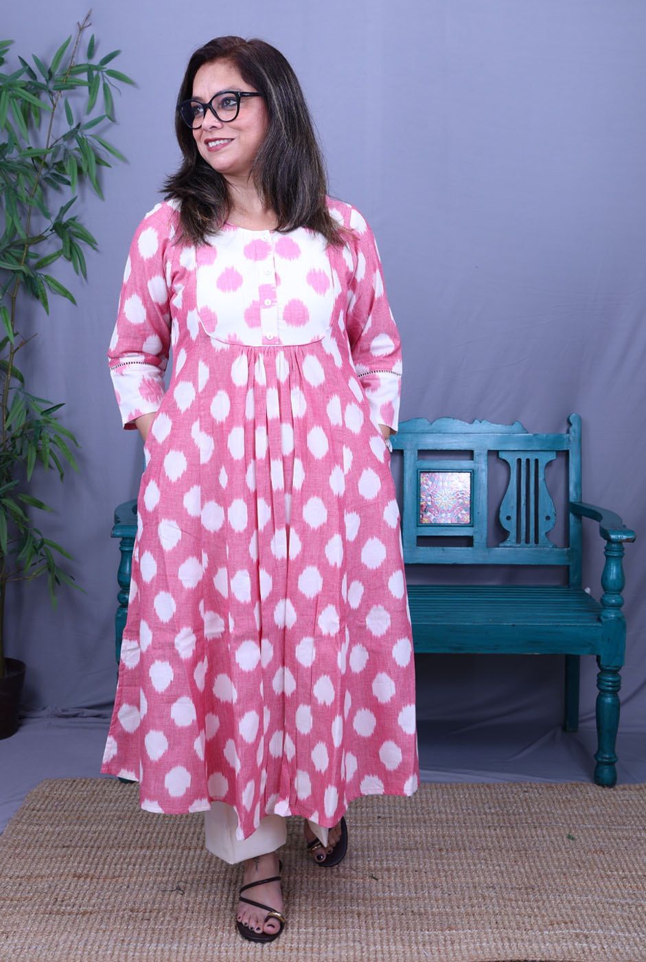 Itkari  Exclusive Ikat Handloom Cotton Kurta with Yoke