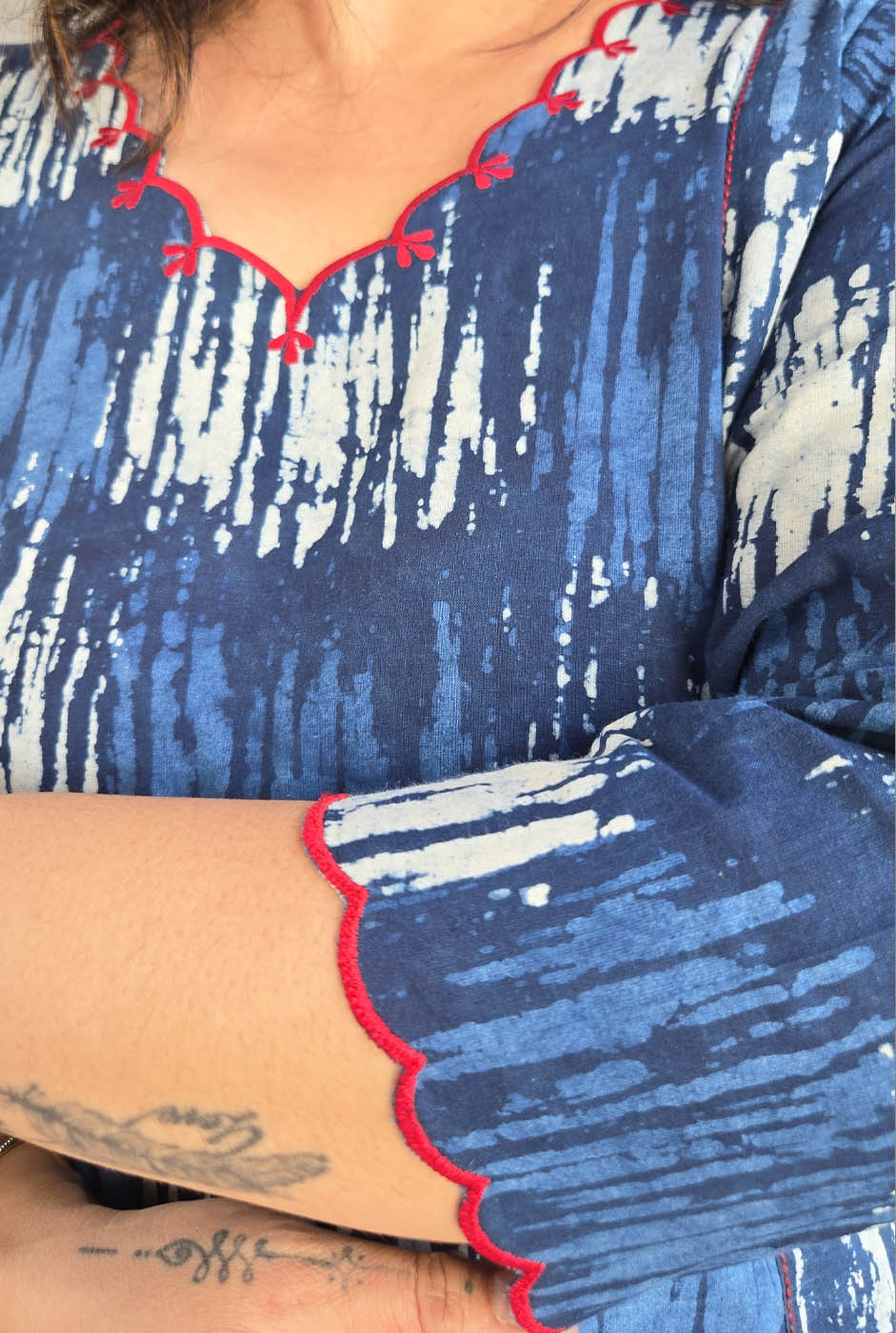 Indigo Blue Kurta with Neck & Sleeve Detailing